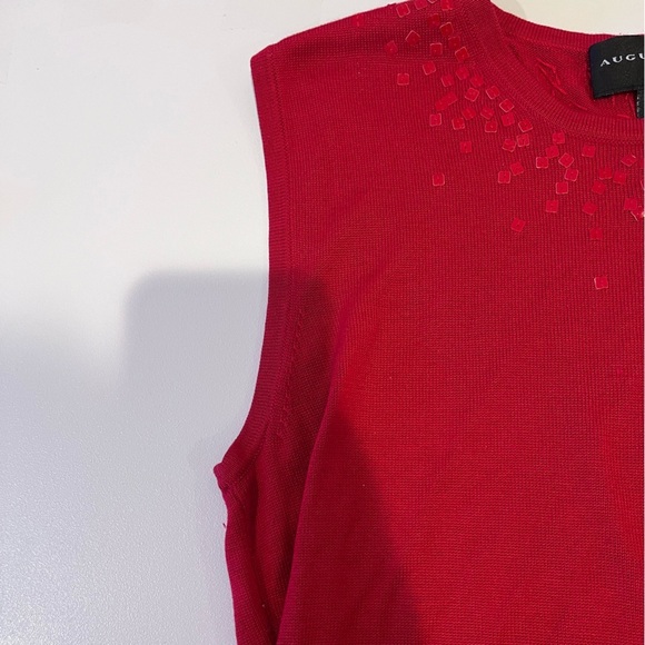 Y2K August Silk Red Sequin 100% Silk Tank Top vintage holiday festive retro 80s - Picture 5 of 9